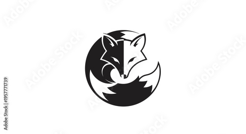 Black and white fox logo symbol.