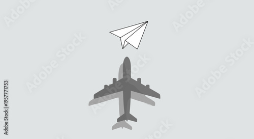 Airplane flying with paper plane.