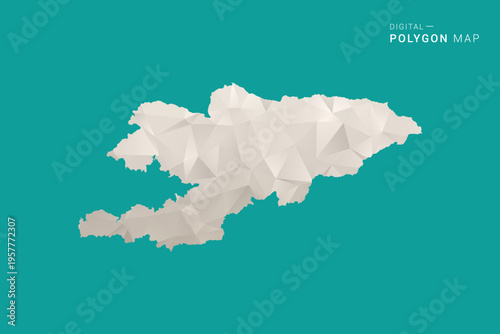 Kyrgyzstan Map - Green and Gray Polygon Vector Illustration, Low Poly Geometric Design with Clean Minimal Style on Solid Background for Infographic Use.