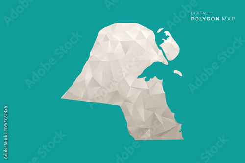 Kuwait Map - Green and Gray Polygon Vector Illustration, Low Poly Geometric Design with Clean Minimal Style on Solid Background for Infographic Use.