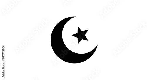 Crescent Moon with Star Symbol Icon.