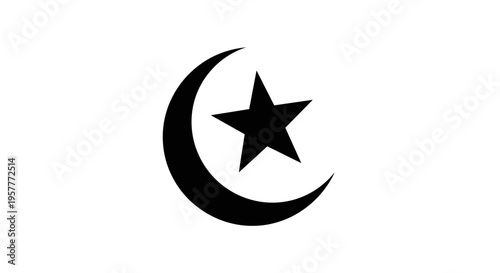 Crescent Moon with Star Symbol Icon.