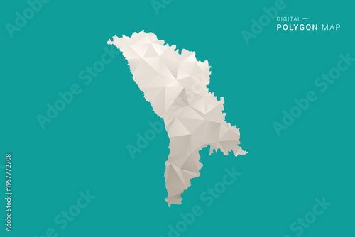 Moldova Map - Green and Gray Polygon Vector Illustration, Low Poly Geometric Design with Clean Minimal Style on Solid Background for Infographic Use.