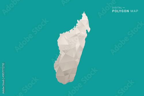 Madagascar Map - Green and Gray Polygon Vector Illustration, Low Poly Geometric Design with Clean Minimal Style on Solid Background for Infographic Use.