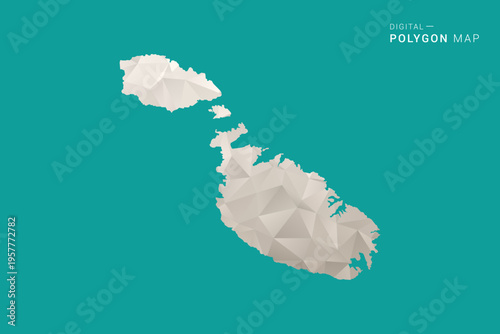 Malta Map - Green and Gray Polygon Vector Illustration, Low Poly Geometric Design with Clean Minimal Style on Solid Background for Infographic Use.
