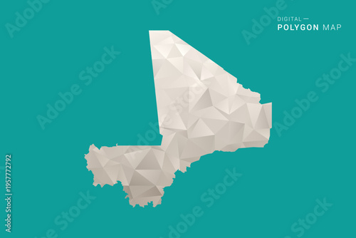 Mali Map - Green and Gray Polygon Vector Illustration, Low Poly Geometric Design with Clean Minimal Style on Solid Background for Infographic Use.