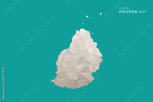 Mauritius Map - Green and Gray Polygon Vector Illustration, Low Poly Geometric Design with Clean Minimal Style on Solid Background for Infographic Use.