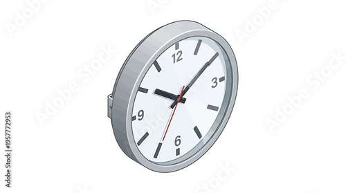 Classic Round Wall Clock with Black Hands and Numbers on a White Face Mounted on a Light Gray Bracket