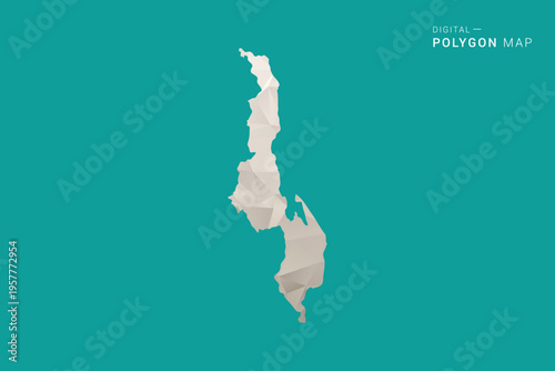 Malawi Map - Green and Gray Polygon Vector Illustration, Low Poly Geometric Design with Clean Minimal Style on Solid Background for Infographic Use.