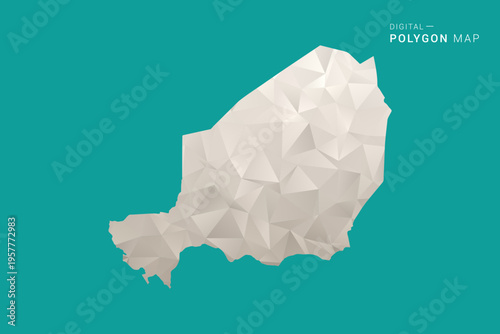 Niger Map - Green and Gray Polygon Vector Illustration, Low Poly Geometric Design with Clean Minimal Style on Solid Background for Infographic Use.