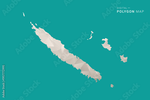 New Caledonia Map - Green and Gray Polygon Vector Illustration, Low Poly Geometric Design with Clean Minimal Style on Solid Background for Infographic Use.