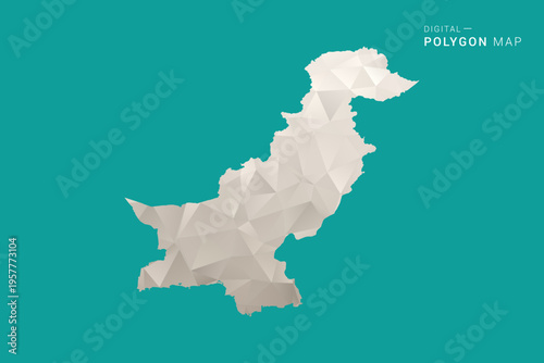 Pakistan Map - Green and Gray Polygon Vector Illustration, Low Poly Geometric Design with Clean Minimal Style on Solid Background for Infographic Use.