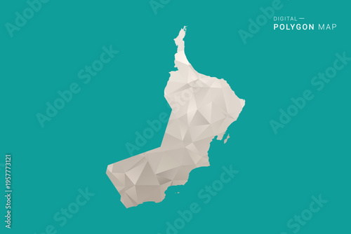 Oman Map - Green and Gray Polygon Vector Illustration, Low Poly Geometric Design with Clean Minimal Style on Solid Background for Infographic Use.