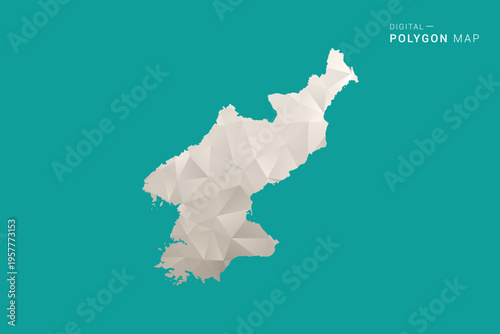 North Korea Map - Green and Gray Polygon Vector Illustration, Low Poly Geometric Design with Clean Minimal Style on Solid Background for Infographic Use.