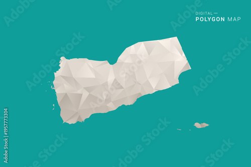 Yemen Map - Green and Gray Polygon Vector Illustration, Low Poly Geometric Design with Clean Minimal Style on Solid Background for Infographic Use.