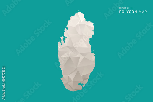 Qatar Map - Green and Gray Polygon Vector Illustration, Low Poly Geometric Design with Clean Minimal Style on Solid Background for Infographic Use.