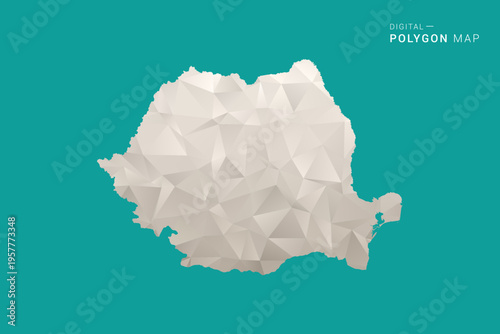 Romania Map - Green and Gray Polygon Vector Illustration, Low Poly Geometric Design with Clean Minimal Style on Solid Background for Infographic Use.