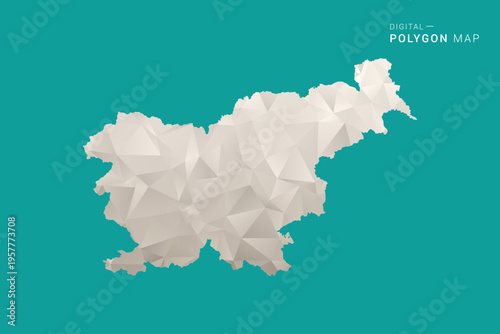 Slovenia Map - Green and Gray Polygon Vector Illustration, Low Poly Geometric Design with Clean Minimal Style on Solid Background for Infographic Use.