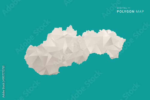 Slovakia Map - Green and Gray Polygon Vector Illustration, Low Poly Geometric Design with Clean Minimal Style on Solid Background for Infographic Use.