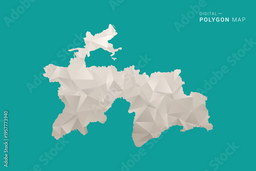 Tajikistan Map - Green and Gray Polygon Vector Illustration, Low Poly Geometric Design with Clean Minimal Style on Solid Background for Infographic Use.