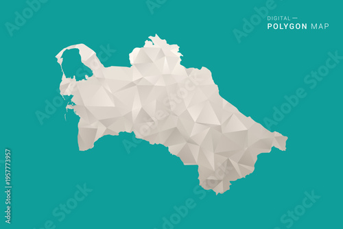 Turkmenistan Map - Green and Gray Polygon Vector Illustration, Low Poly Geometric Design with Clean Minimal Style on Solid Background for Infographic Use.