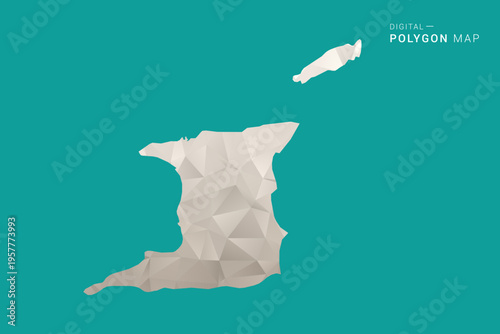 Trinidad and Tobago Map - Green and Gray Polygon Vector Illustration, Low Poly Geometric Design with Clean Minimal Style on Solid Background for Infographic Use.