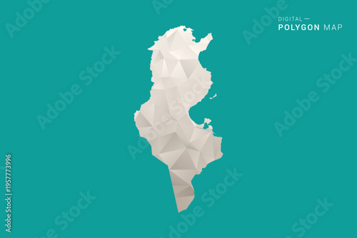 Tunisia Map - Green and Gray Polygon Vector Illustration, Low Poly Geometric Design with Clean Minimal Style on Solid Background for Infographic Use.