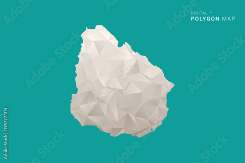 Uruguay Map - Green and Gray Polygon Vector Illustration, Low Poly Geometric Design with Clean Minimal Style on Solid Background for Infographic Use.