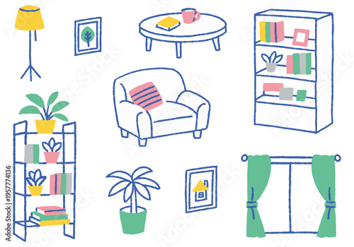 Interior Set with Houseplants and Bookshelf_Color