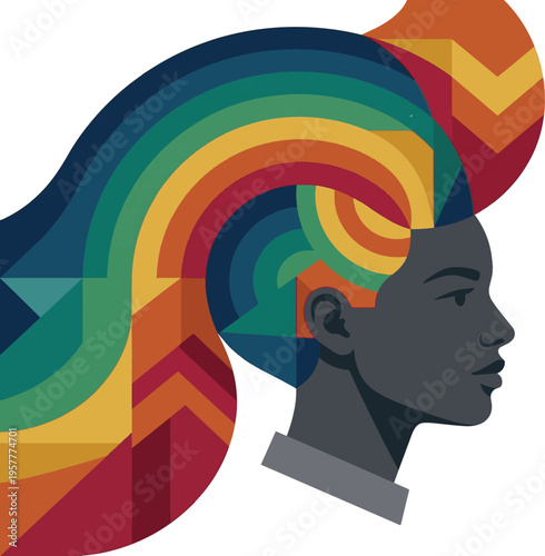 Woman with colorful hair profile.