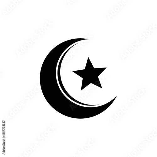 Crescent Moon with Star Symbol Icon.