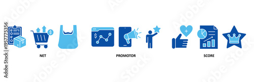 NPS icon set illustration contain net, promotor and score.