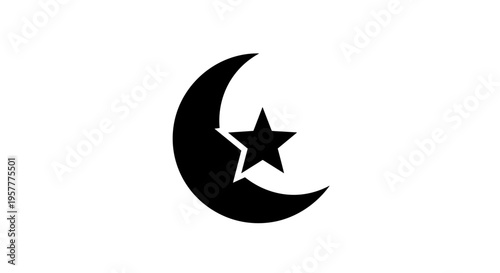 Crescent Moon with Star Symbol Icon.