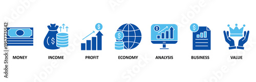 Cash flow icon set illustration contain money, income, profit, economy, analysis, business and value.