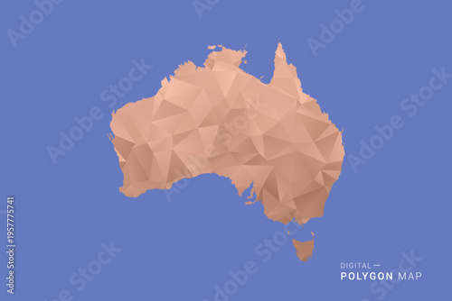 Australia Map - Orange Polygon Vector Illustration on Deep Blue Background, Low Poly Geometric Design, Modern Abstract Country Silhouette for Infographics and Presentation Use.