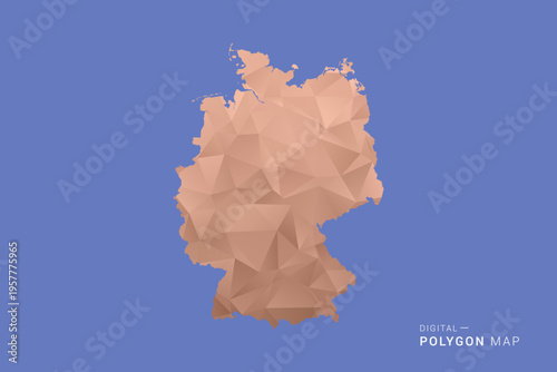 Germany Map - Orange Polygon Vector Illustration on Deep Blue Background, Low Poly Geometric Design, Modern Abstract Country Silhouette for Infographics and Presentation Use.