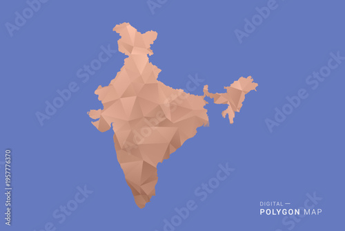India Map - Orange Polygon Vector Illustration on Deep Blue Background, Low Poly Geometric Design, Modern Abstract Country Silhouette for Infographics and Presentation Use.