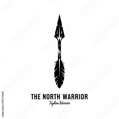 A striking black and white logo featuring a stylized spear with feather accents, symbolizing strength and heritage, with the text "THE NORTH WARRIOR" below.