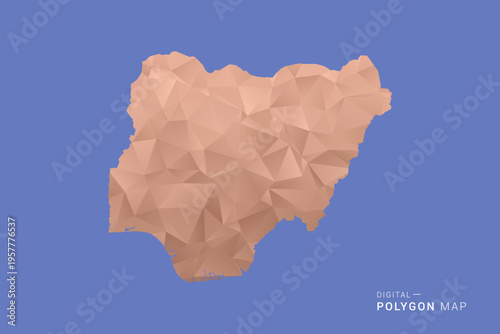 Nigeria Map - Orange Polygon Vector Illustration on Deep Blue Background, Low Poly Geometric Design, Modern Abstract Country Silhouette for Infographics and Presentation Use.