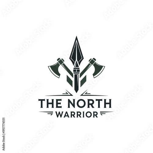 A striking logo featuring a spear and two axes, symbolizing strength and a warrior spirit, with the text "THE NORTH WARRIOR" below.