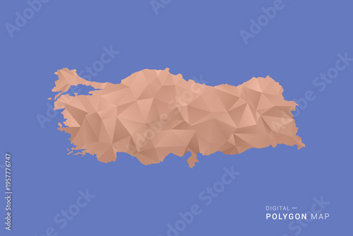 Turkey Map - Orange Polygon Vector Illustration on Deep Blue Background, Low Poly Geometric Design, Modern Abstract Country Silhouette for Infographics and Presentation Use.