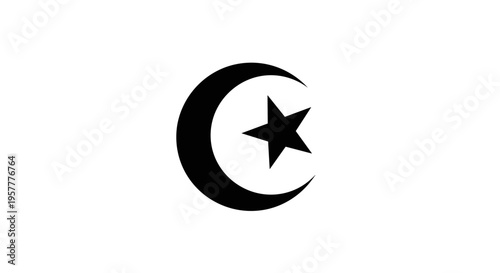 Crescent Moon with Star Symbol Icon.