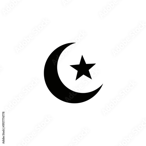 Crescent Moon with Star Symbol Icon.