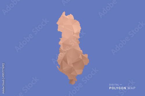 Albania Map - Orange Polygon Vector Illustration on Deep Blue Background, Low Poly Geometric Design, Modern Abstract Country Silhouette for Infographics and Presentation Use.