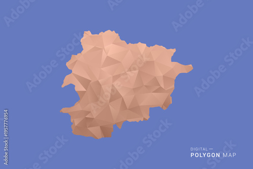 Andorra Map - Orange Polygon Vector Illustration on Deep Blue Background, Low Poly Geometric Design, Modern Abstract Country Silhouette for Infographics and Presentation Use.