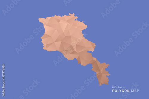 Armenia Map - Orange Polygon Vector Illustration on Deep Blue Background, Low Poly Geometric Design, Modern Abstract Country Silhouette for Infographics and Presentation Use.