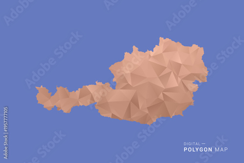 Austria Map - Orange Polygon Vector Illustration on Deep Blue Background, Low Poly Geometric Design, Modern Abstract Country Silhouette for Infographics and Presentation Use.