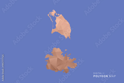 Antigua and Barbuda Map - Orange Polygon Vector Illustration on Deep Blue Background, Low Poly Geometric Design, Modern Abstract Country Silhouette for Infographics and Presentation Use.