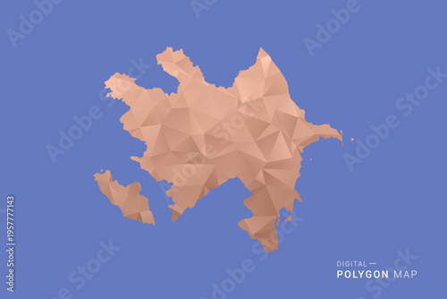 Azerbaijan Map - Orange Polygon Vector Illustration on Deep Blue Background, Low Poly Geometric Design, Modern Abstract Country Silhouette for Infographics and Presentation Use.