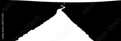 Vector mountain icon, white on black background